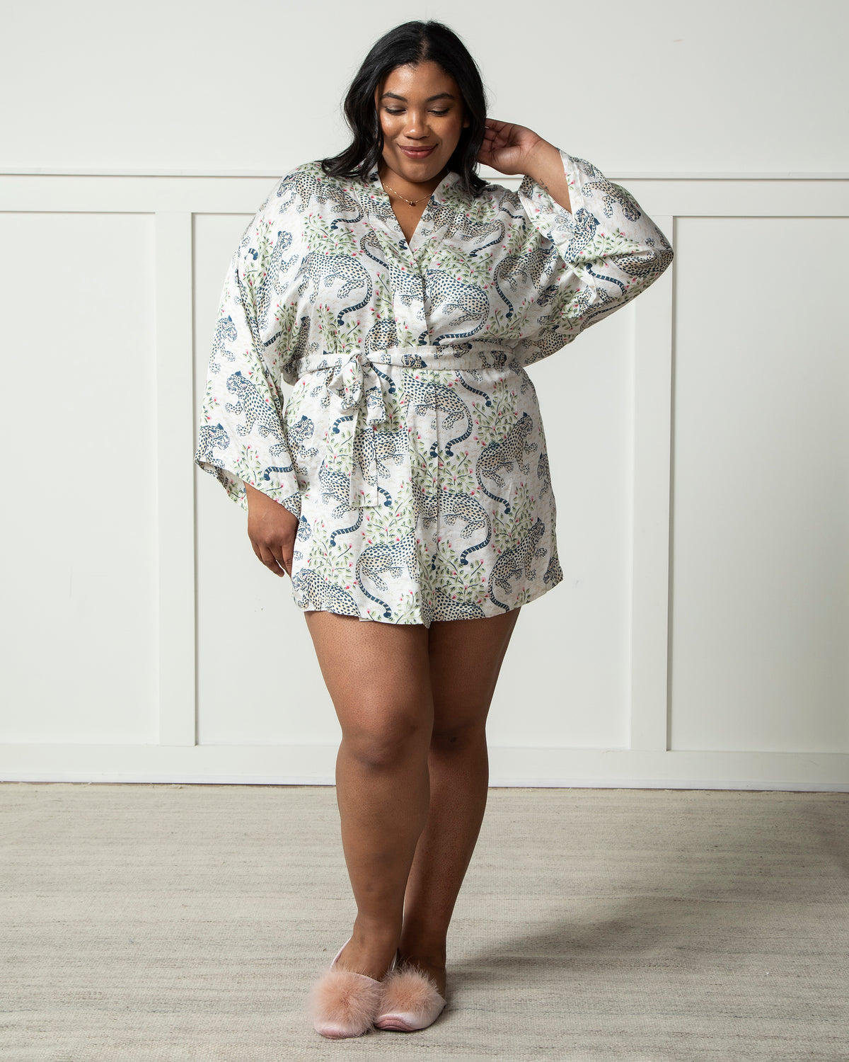 Bagheera - Eco Satin Glam Mini Robe - Wedding Cake - Printfresh