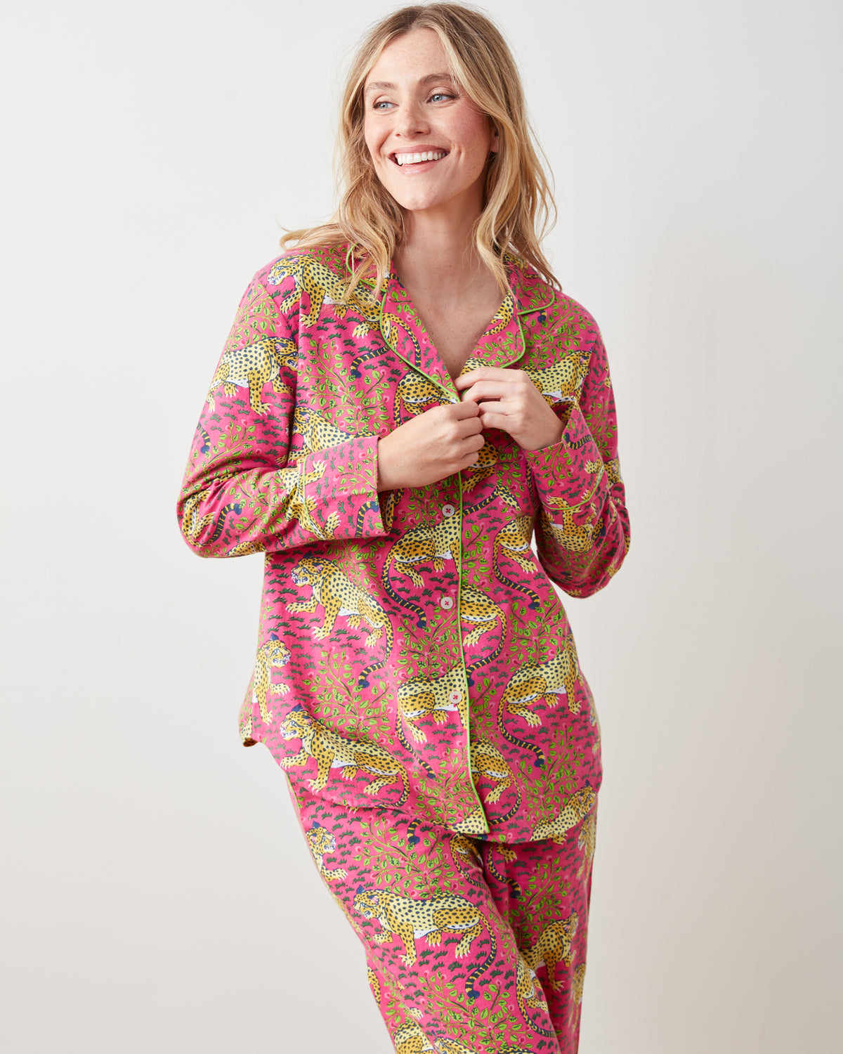 Bagheera Petite Lightweight Flannel Long PJ Set Hot Pink