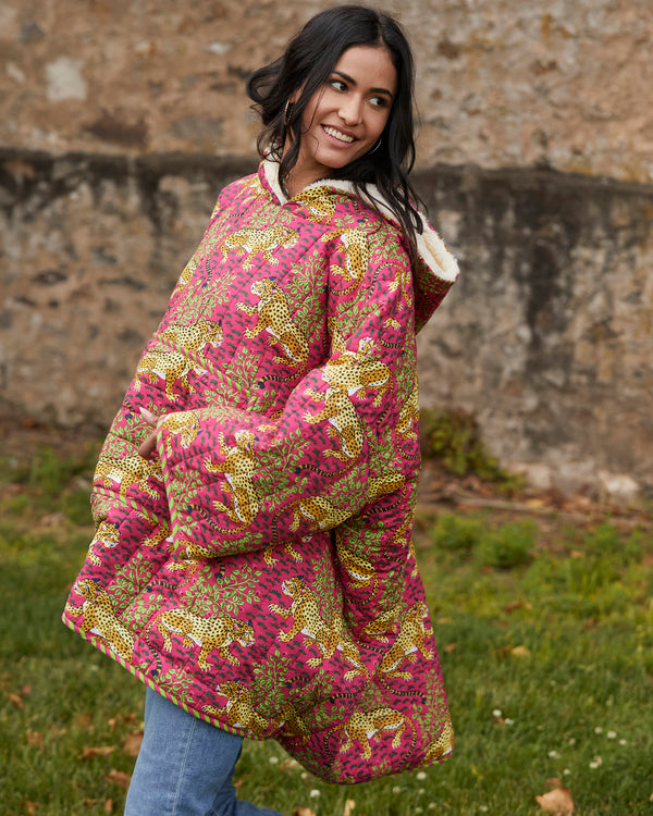 Bagheera - Quilted Sherpa Poncho - Hot Pink - Printfresh