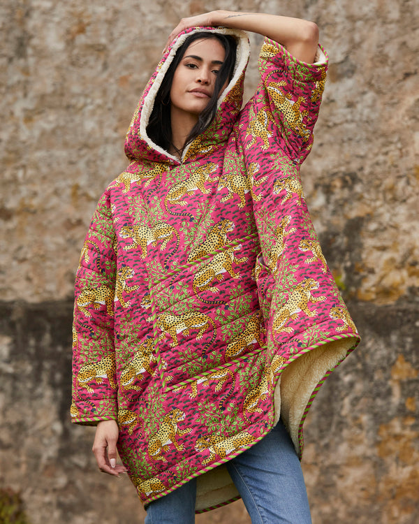 Bagheera - Quilted Sherpa Poncho - Hot Pink - Printfresh