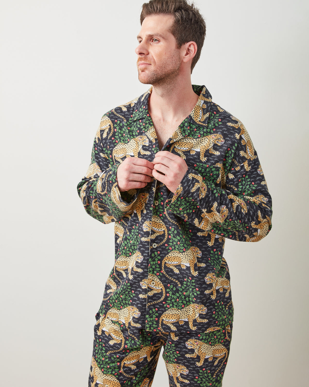 Bagheera - Men's Lightweight Flannel Long PJ Set - Ink - Printfresh