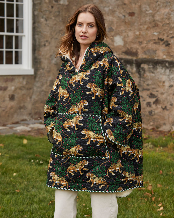 Bagheera - Quilted Sherpa Poncho - Ink - Printfresh