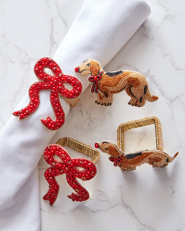 Dapper Dachshunds - Napkin Ring Set Of 4 - Red Multi - Printfresh