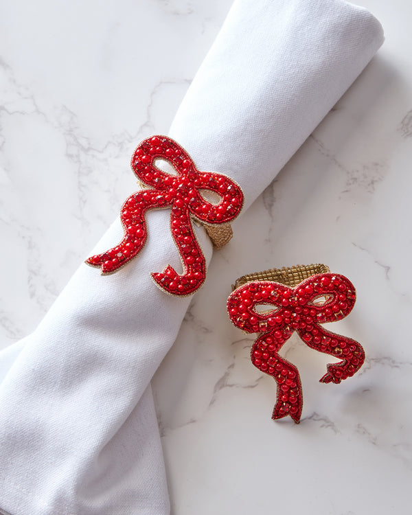 Holiday Bow - Napkin Rings Set Of 2 - Red - Printfresh