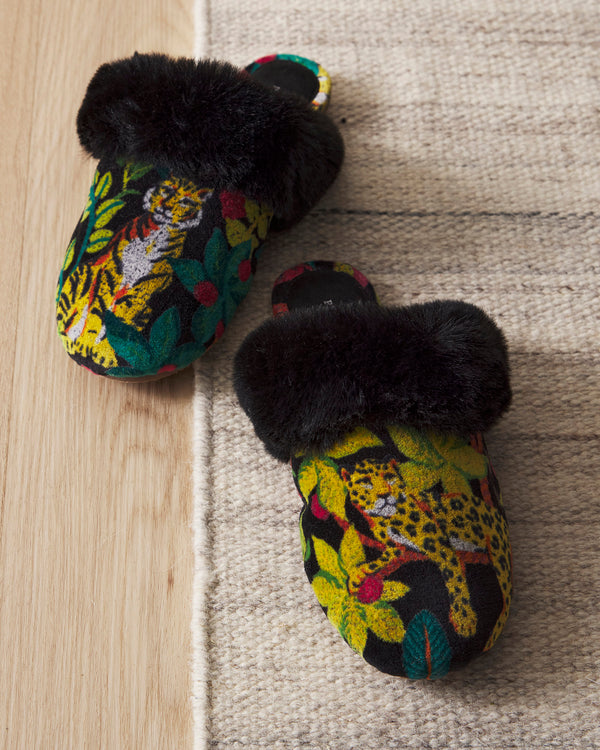 Big Cat Energy - Velvet Faux-Fur Slippers - Starless Sky - Printfresh