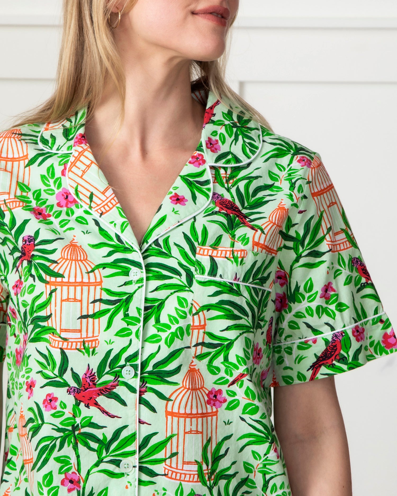 Birds of a Feather - Short Sleep Top & Cropped Pajama Pants Set - Kiwi Slice - Printfresh