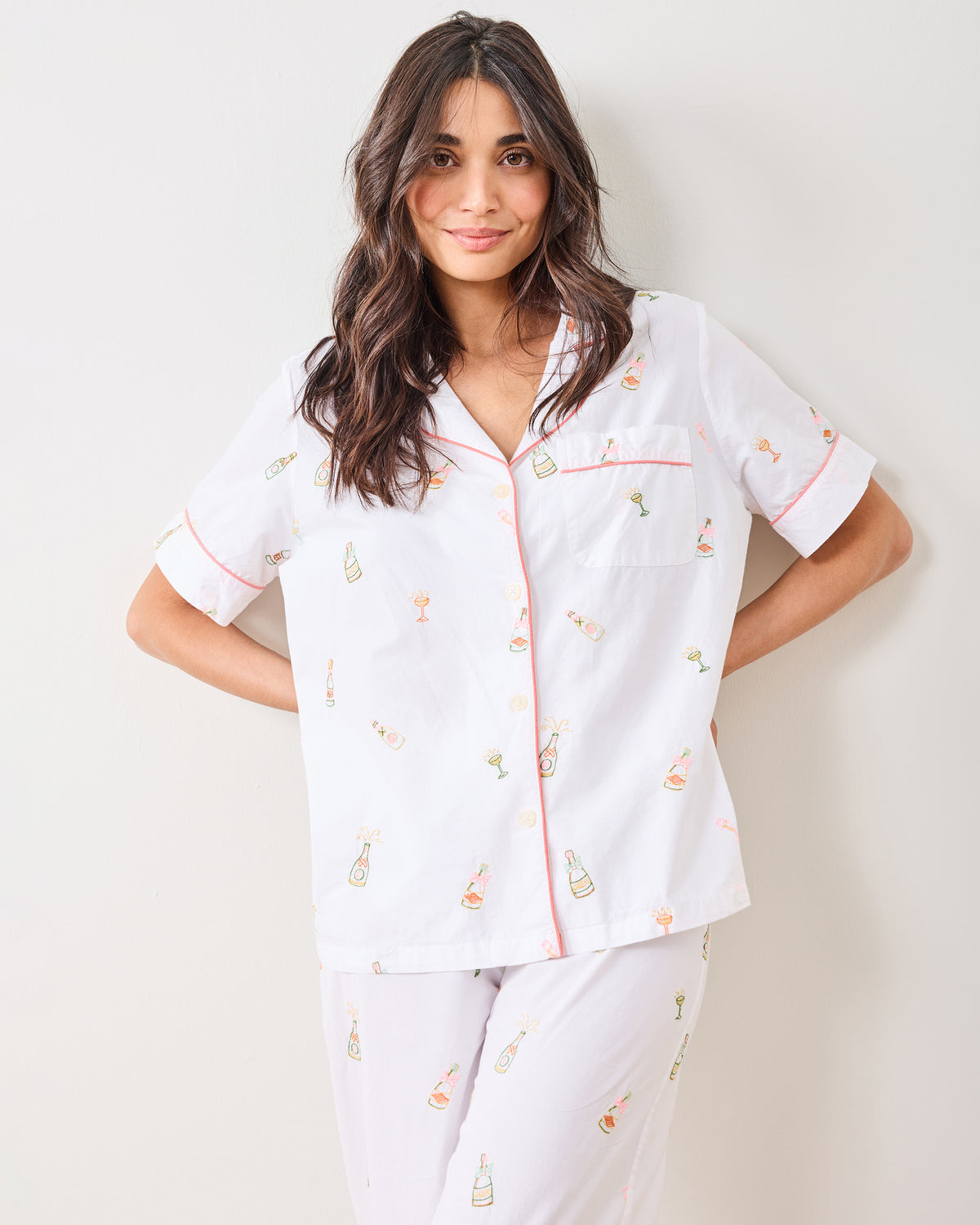 Bubbly Brunch Short Sleeve Top & Cropped Pants Set Cloud