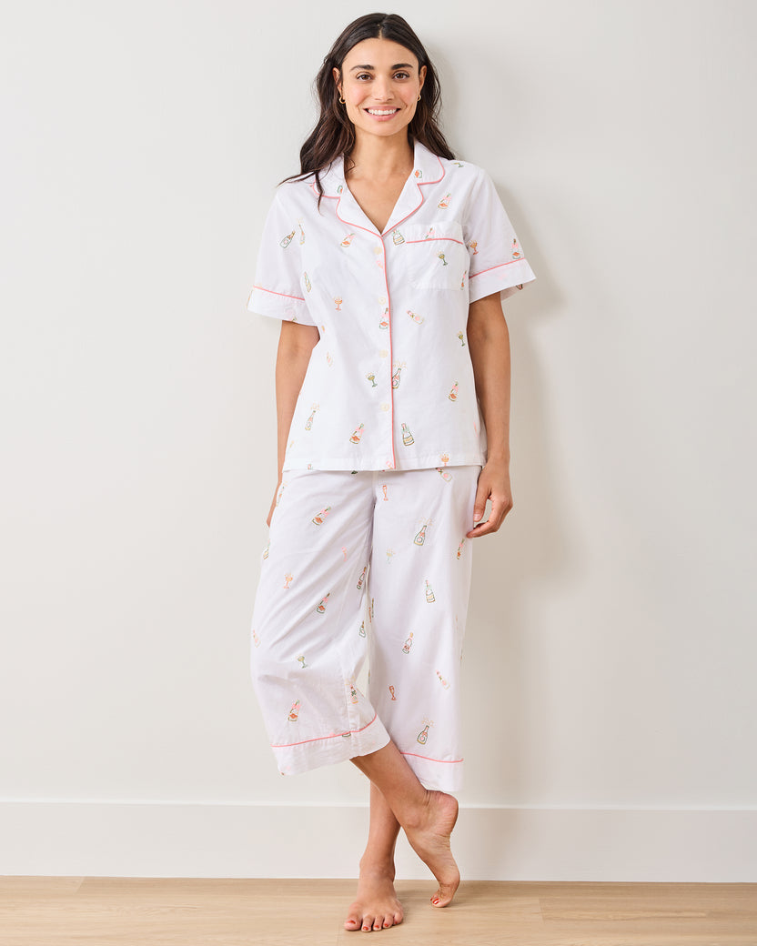 Bubbly Brunch - Short Sleeve Top & Cropped Pants Set - Cloud - Printfresh