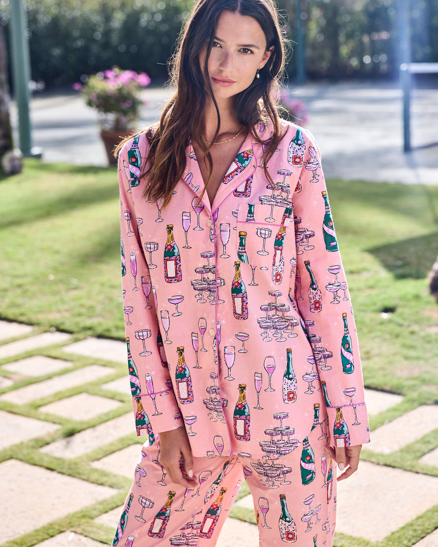 Champagne Tower - Petite Long PJ Set - Peach Fizz - Printfresh