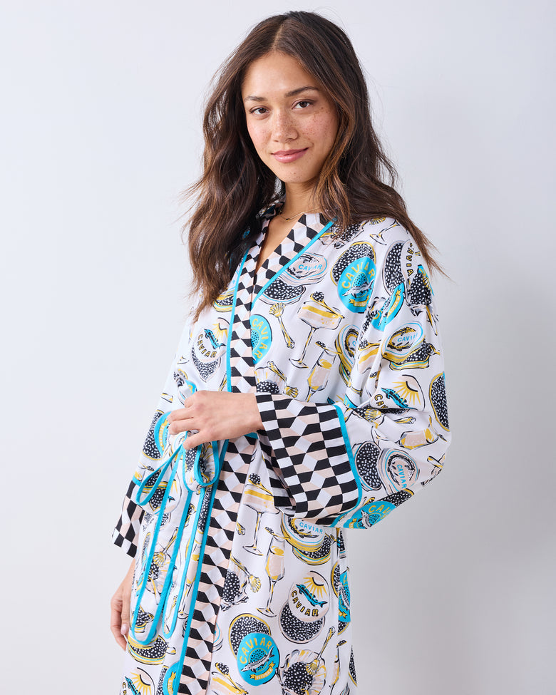 Champagne & Caviar - Eco Satin Robe - Pearl - Printfresh