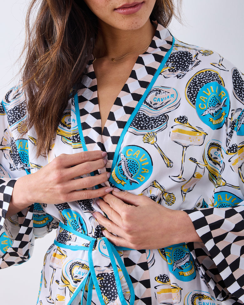 Champagne & Caviar - Eco Satin Robe - Pearl - Printfresh