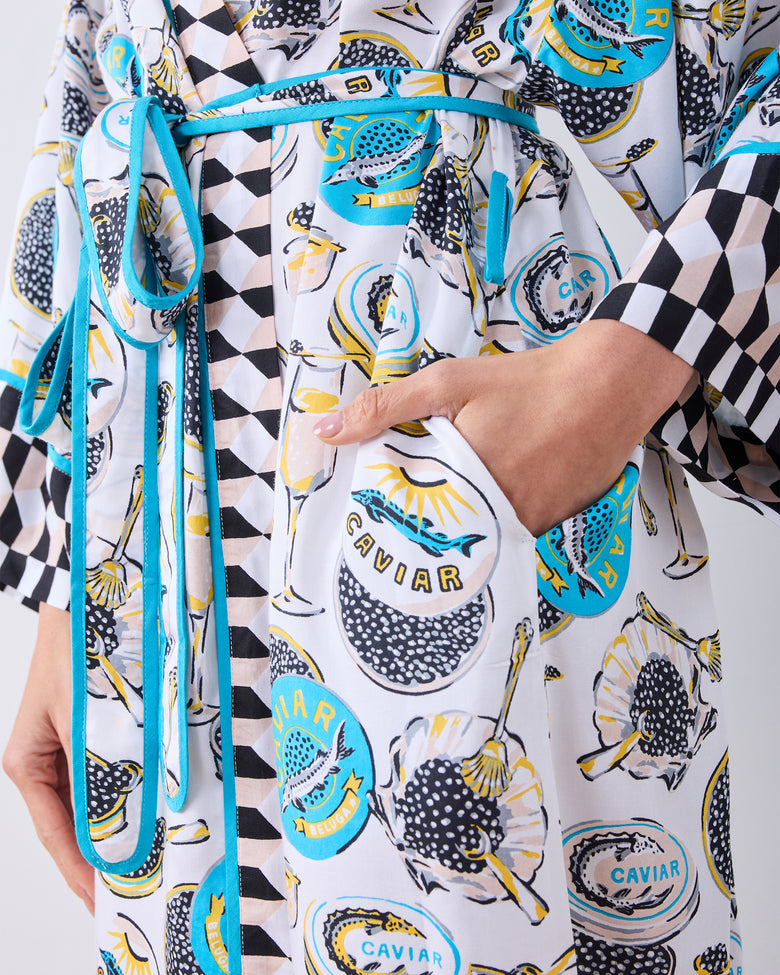 Champagne & Caviar - Eco Satin Robe - Pearl - Printfresh