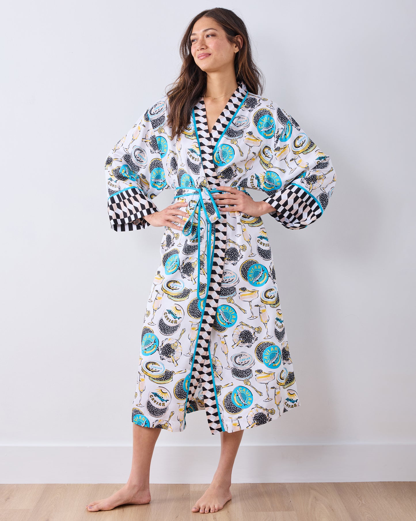 Champagne & Caviar - Eco Satin Robe - Pearl - Printfresh
