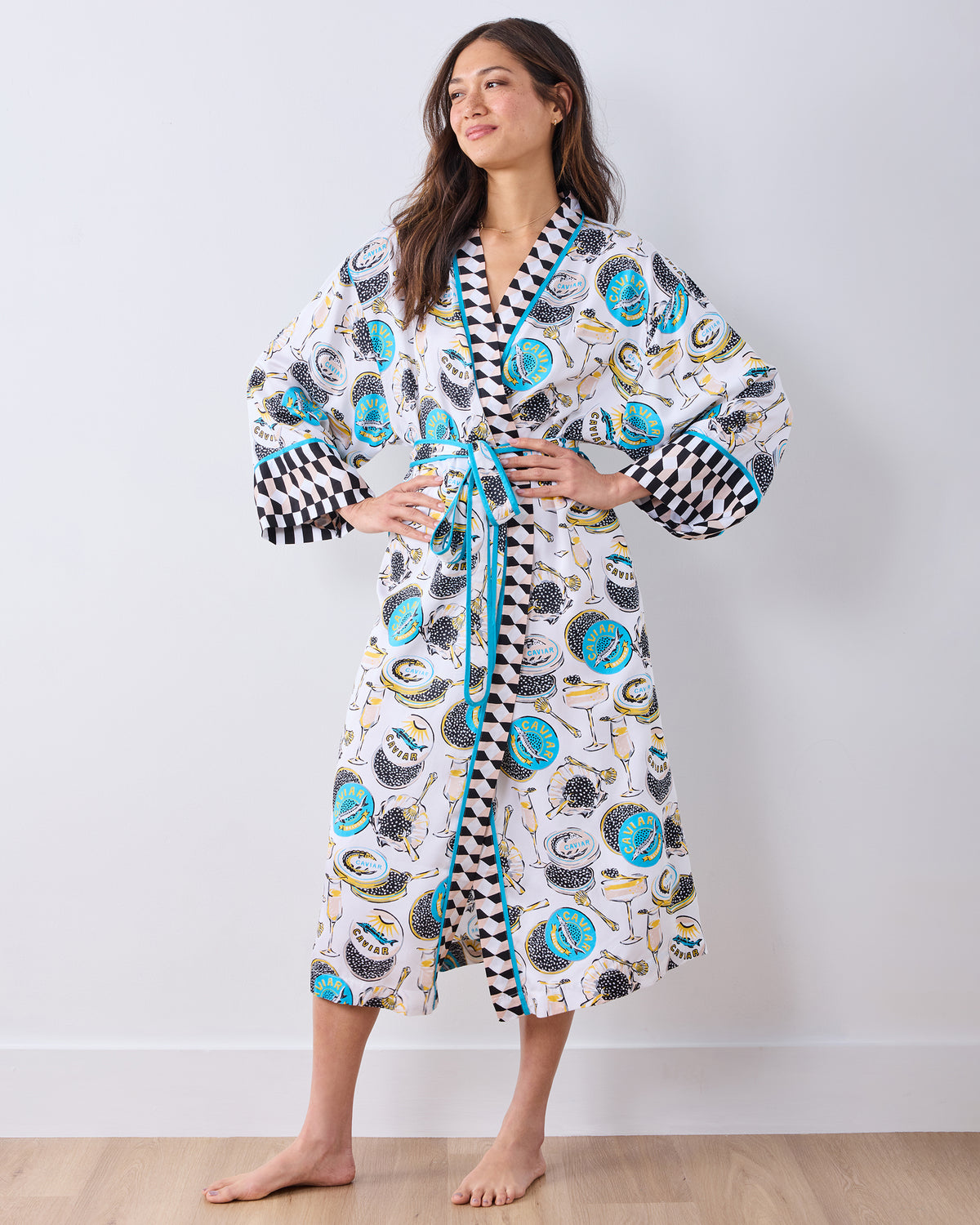 Champagne & Caviar - Eco Satin Robe - Pearl - Printfresh