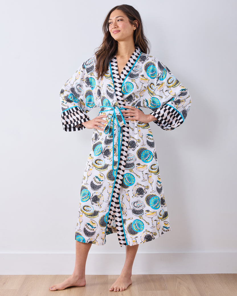 Champagne & Caviar - Eco Satin Robe - Pearl - Printfresh
