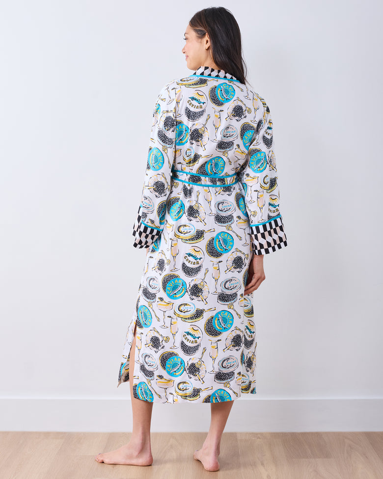 Champagne & Caviar - Eco Satin Robe - Pearl - Printfresh