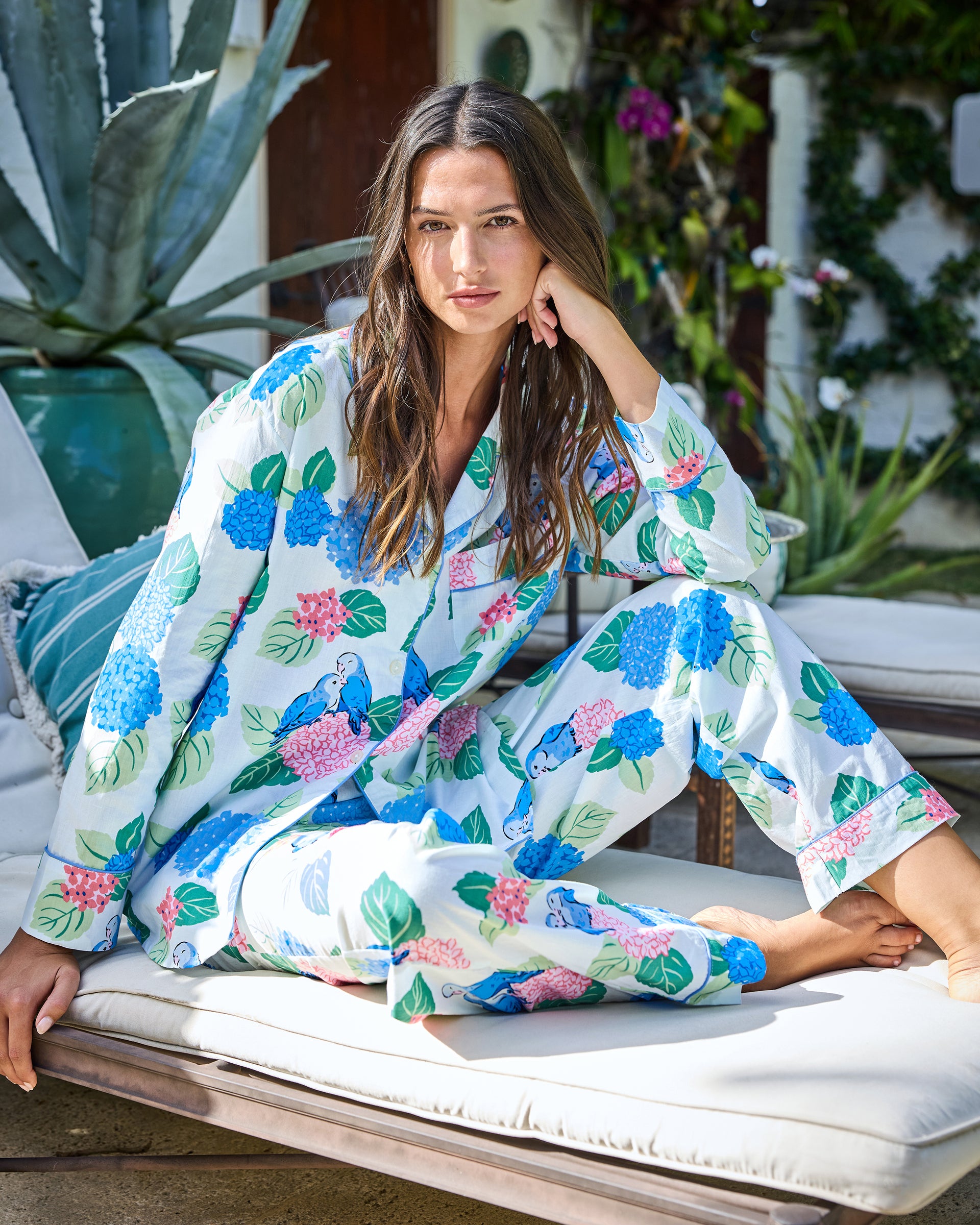 Hydrangea Honeymoon - Long PJ Set - Cloud - XS