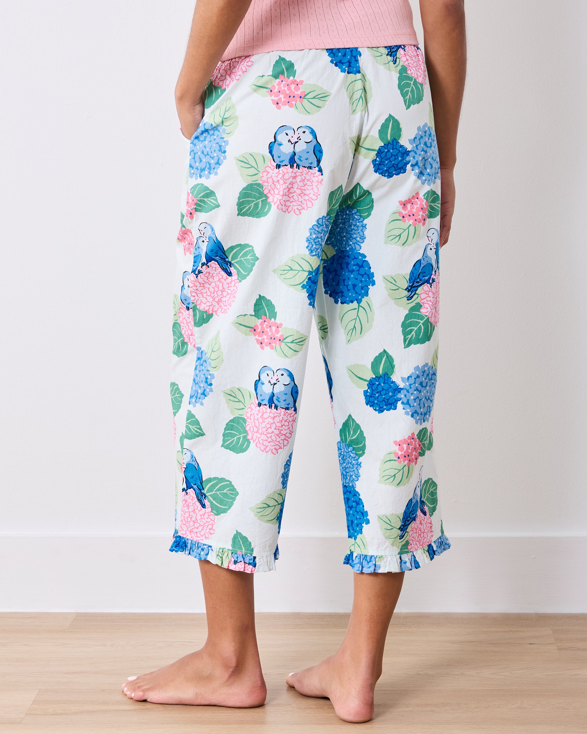 Hydrangea Honeymoon - Ruffle Cropped Pants - Cloud – Printfresh