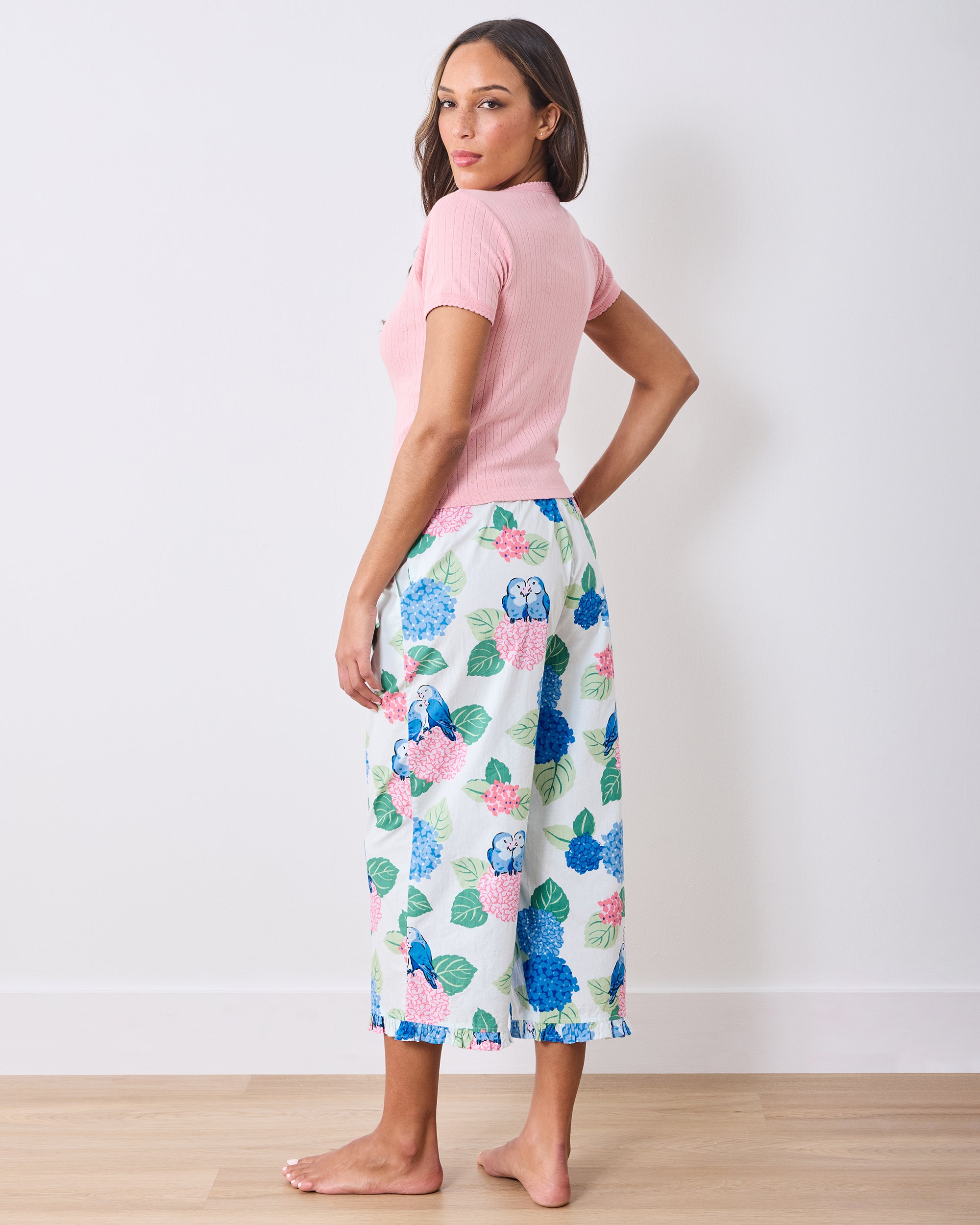 Hydrangea Honeymoon - Ruffle Cropped Pants - Cloud – Printfresh