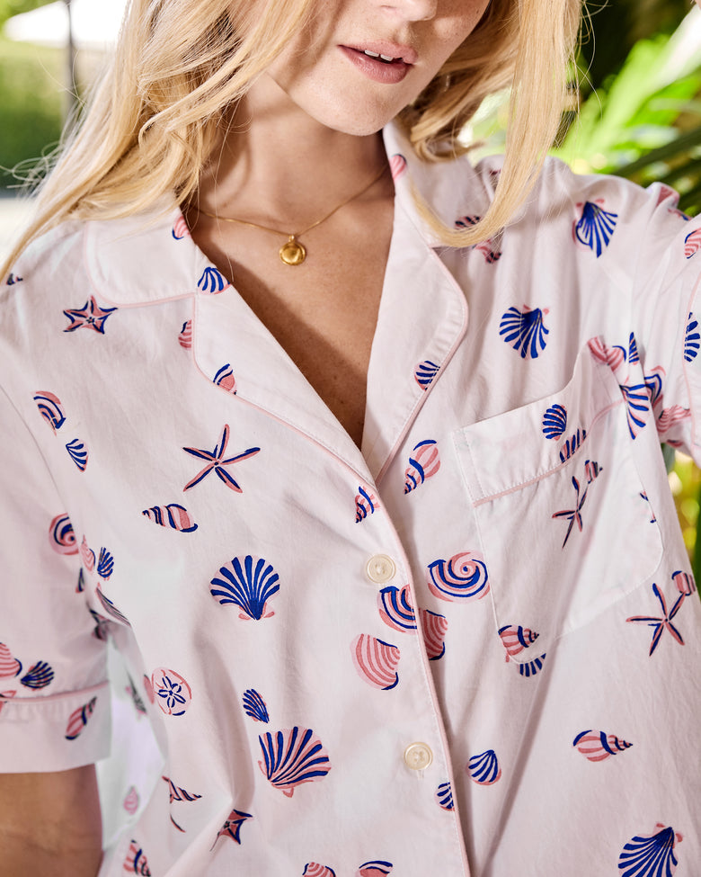 Scattered Shells - Short Sleeve & Cropped Pant Set - Pink Cloud - Printfresh