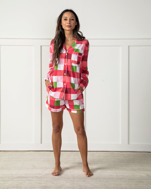 Buffalo Plaid - Long Sleeve Top & Shorts Set - Mulled Wine - Printfresh