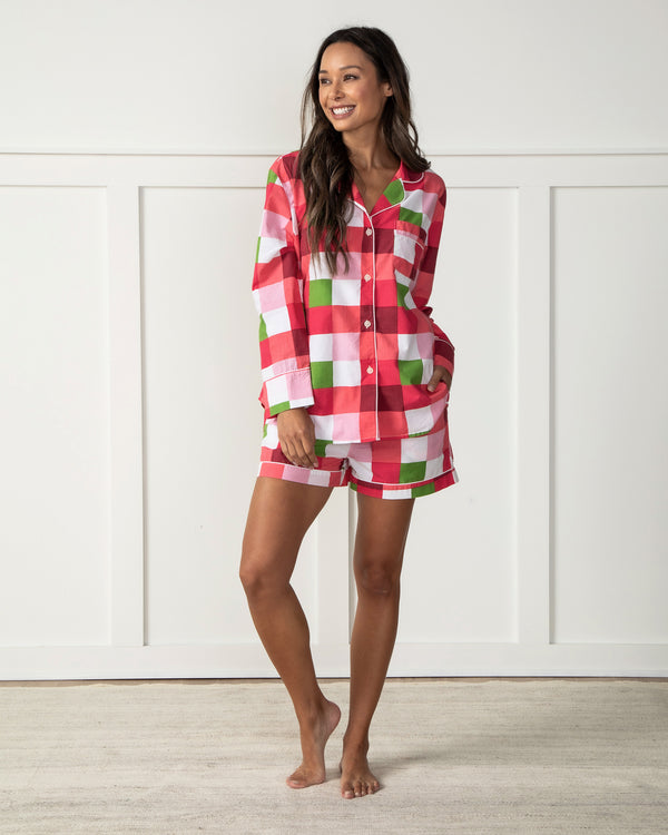 Buffalo Plaid - Long Sleeve Top & Shorts Set - Mulled Wine - Printfresh