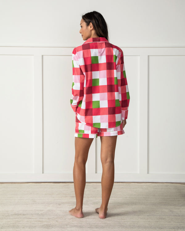 Buffalo Plaid - Long Sleeve Top & Shorts Set - Mulled Wine - Printfresh