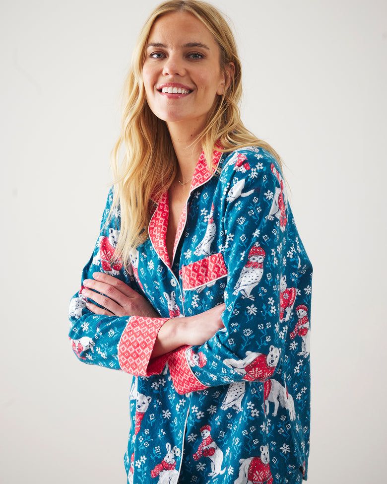 Bundled Up - Lightweight Flannel Long PJ Set - Navy - Printfresh
