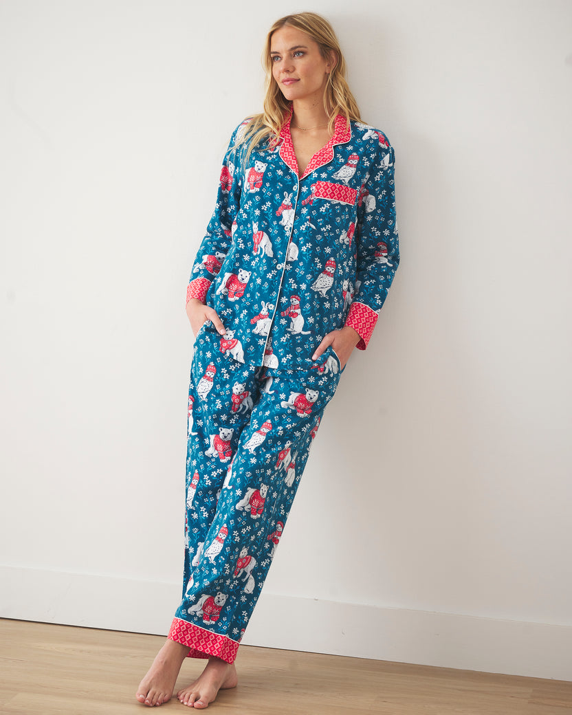 Bundled Up - Lightweight Flannel Long PJ Set - Navy - Printfresh