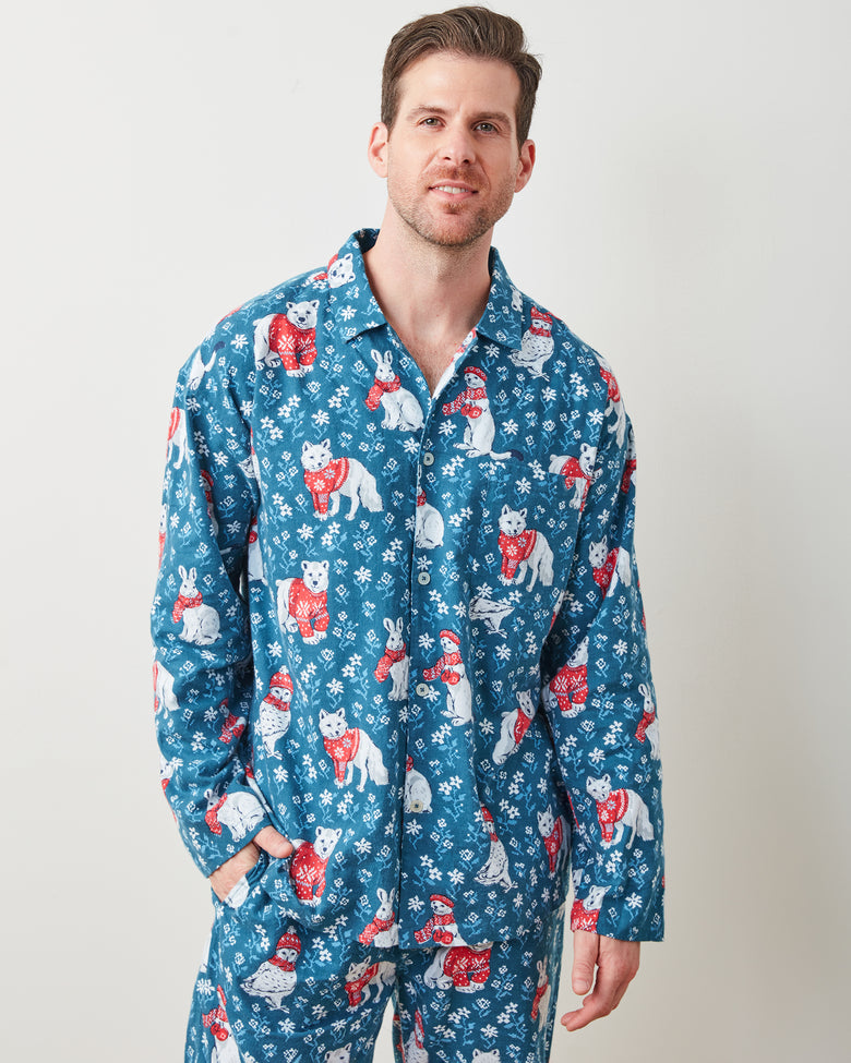 Bundled Up - Men's Lightweight Flannel Long PJ Set - Navy - Printfresh