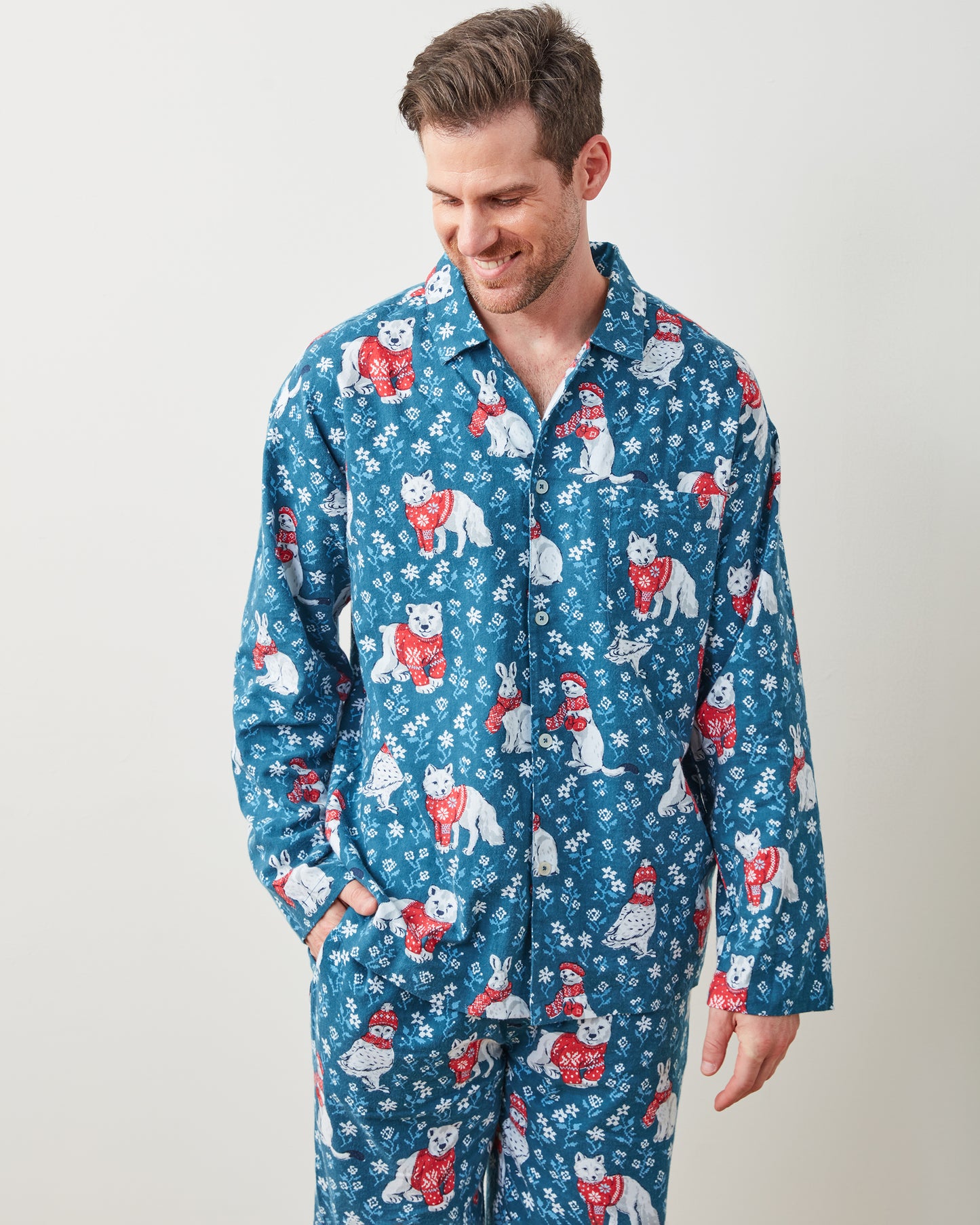 Bundled Up - Men's Lightweight Flannel Long PJ Set - Navy - Printfresh