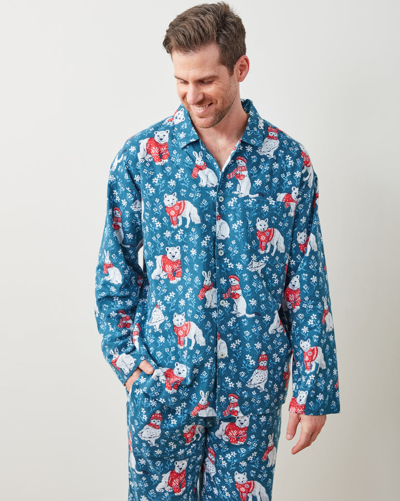 Bundled Up - Men's Lightweight Flannel Long PJ Set - Navy - Printfresh
