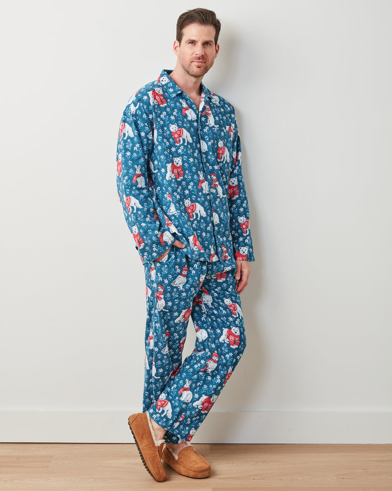 Bundled Up - Men's Lightweight Flannel Long PJ Set - Navy - Printfresh