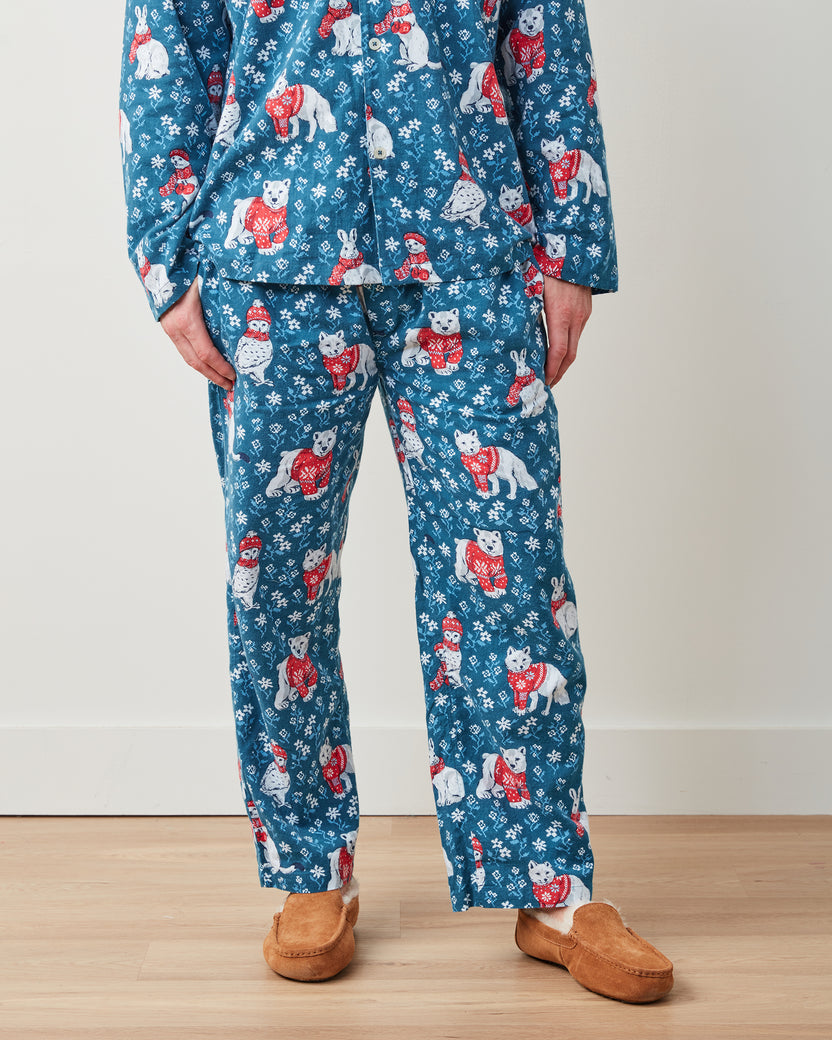 Bundled Up - Men's Lightweight Flannel Long PJ Set - Navy - Printfresh