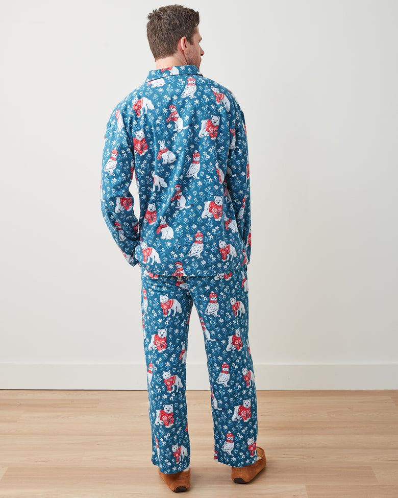Bundled Up - Men's Lightweight Flannel Long PJ Set - Navy - Printfresh