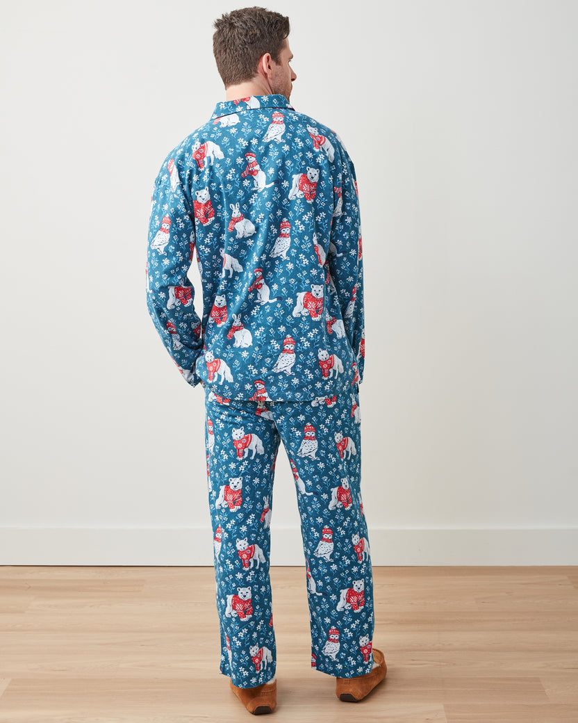 Bundled Up - Men's Lightweight Flannel Long PJ Set - Navy - Printfresh