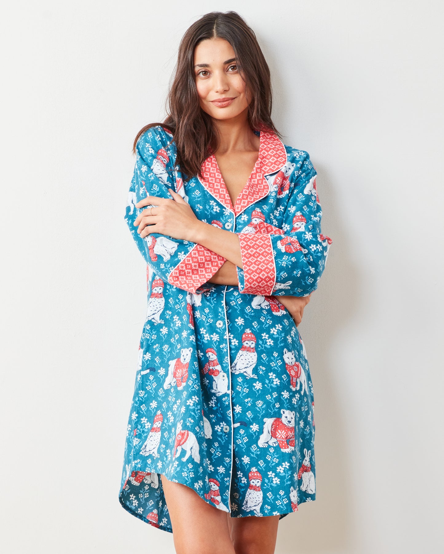 Bundled Up - Lightweight Flannel Sleep Shirt - Navy - Printfresh