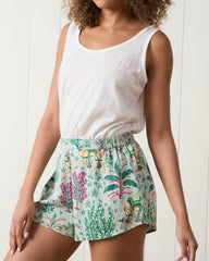 Camel's Courtyard - Satin Sweet Dreams Shorts - Avocado - Printfresh