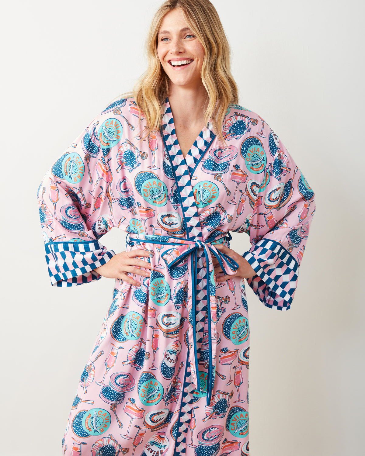Champagne & Caviar - Eco Satin Robe - Blush - Printfresh