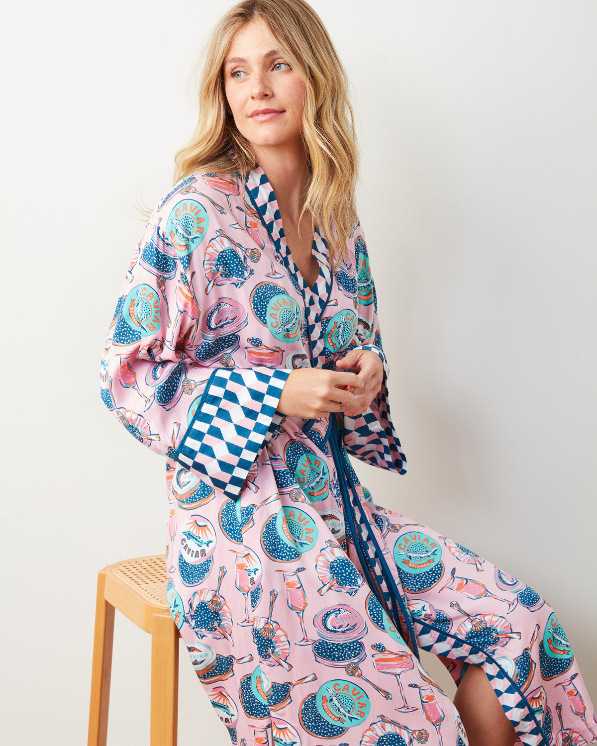 Champagne & Caviar - Eco Satin Robe - Blush - Printfresh