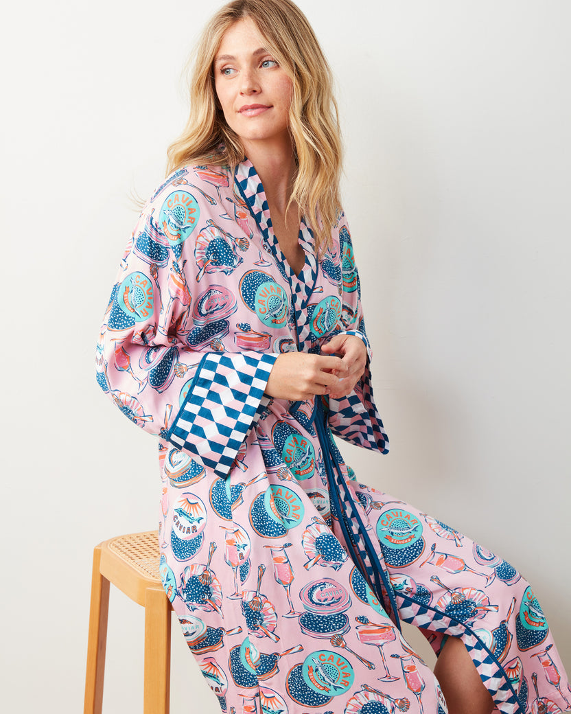 Champagne & Caviar - Eco Satin Robe - Blush - Printfresh