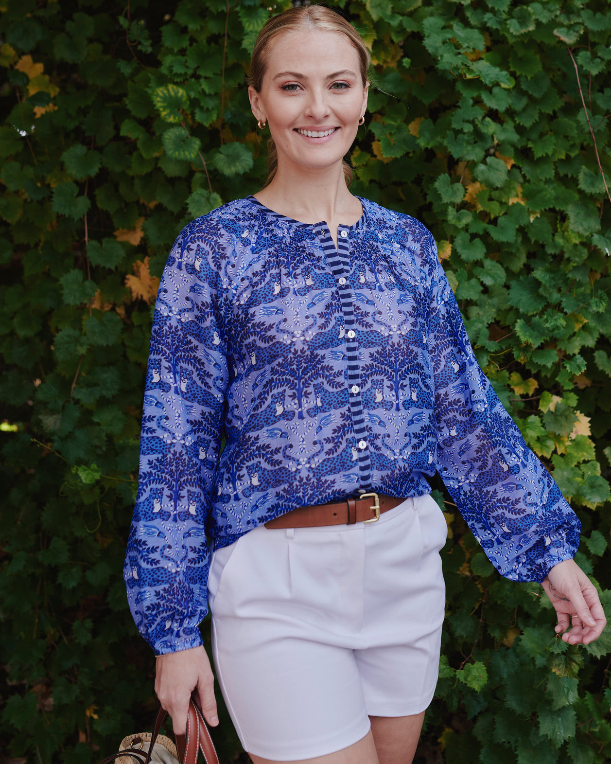 Charming Cheetahs - Step Ashore Blouse - Blue Hibiscus - Printfresh