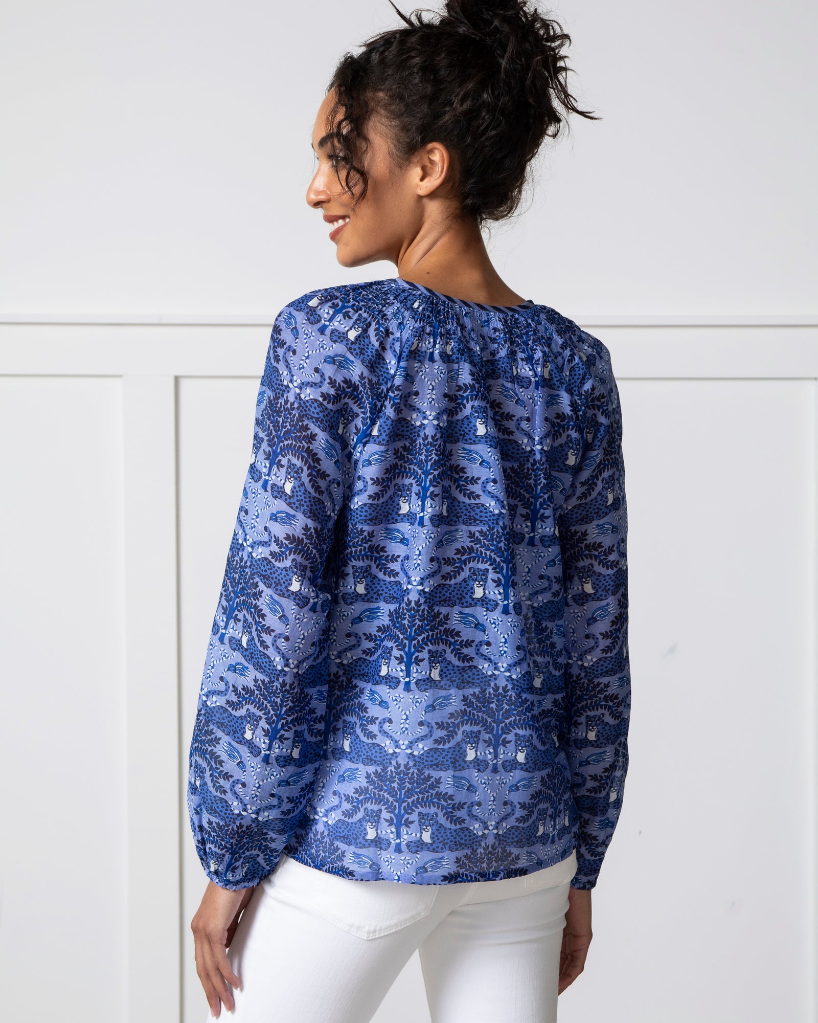 Charming Cheetahs - Step Ashore Blouse - Blue Hibiscus - Printfresh