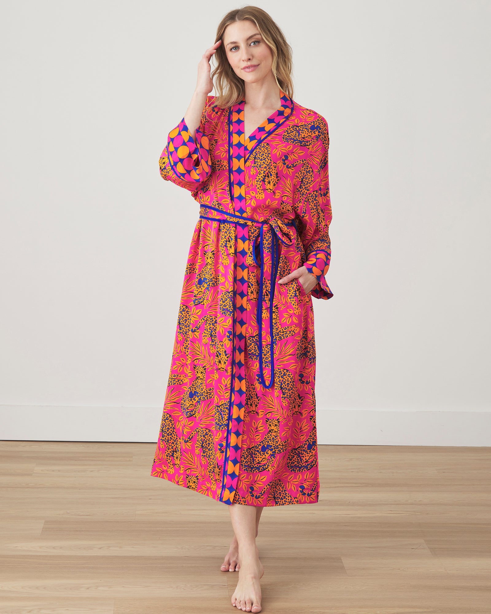 City Cats - Satin Robe - Fuchsia - Printfresh