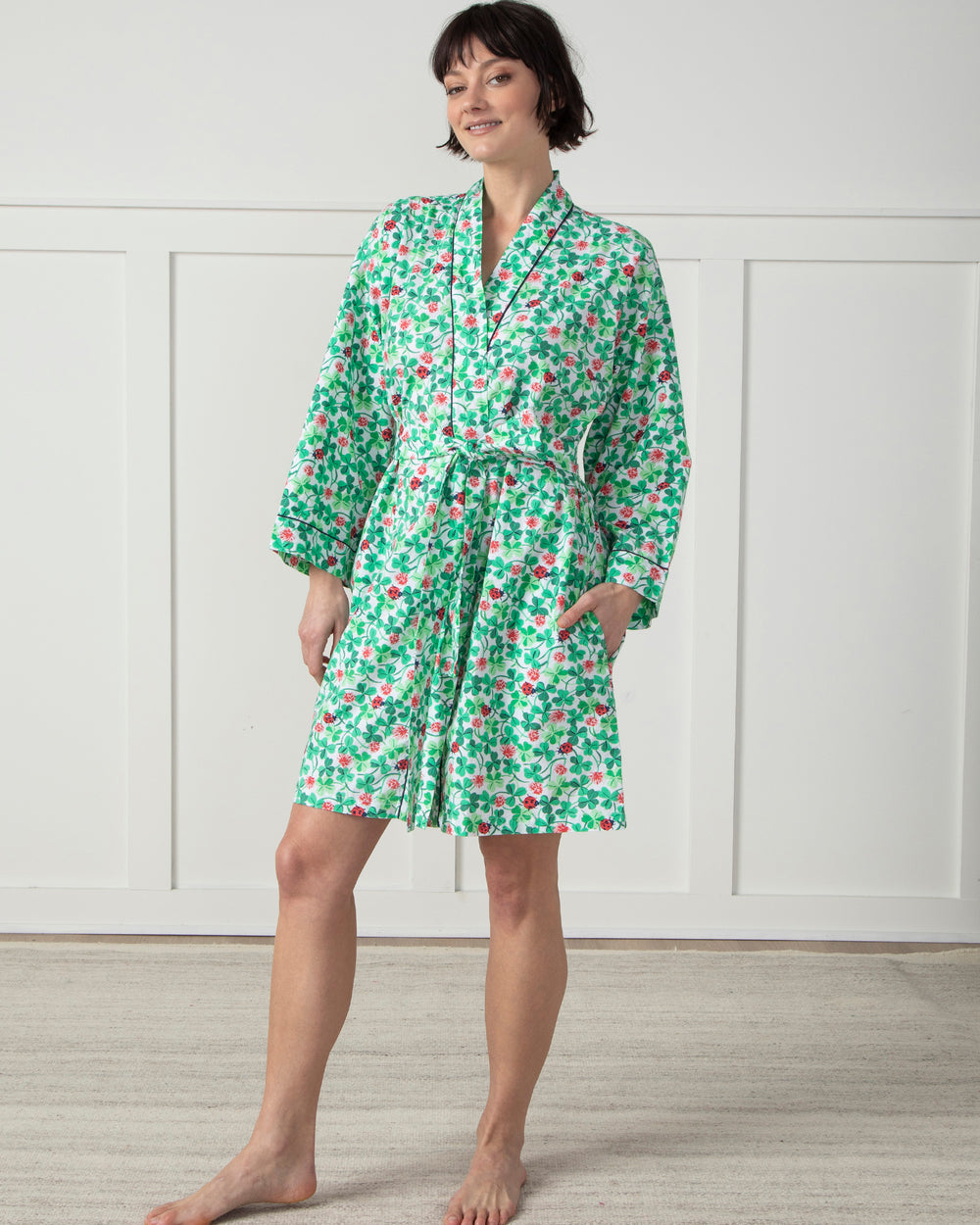Ladies Vintage Rose Print Cotton Dressing Gown - The Pyjama House