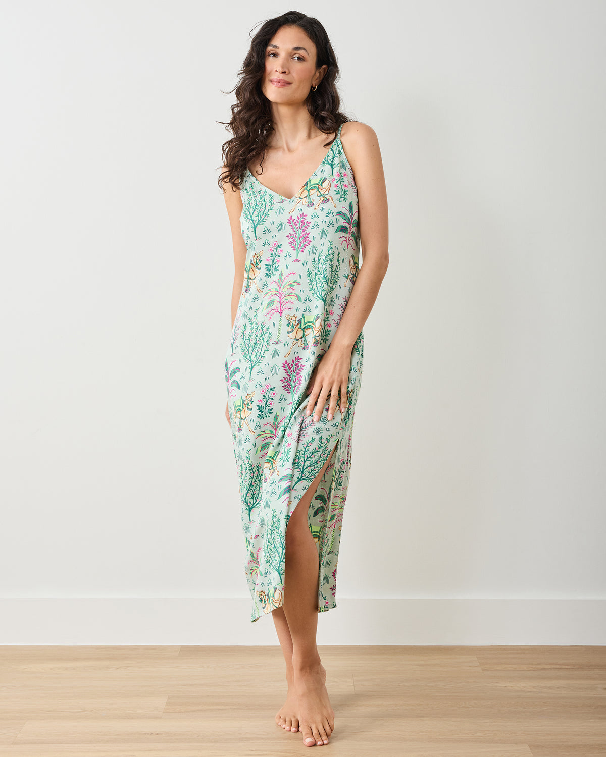 Camel's Courtyard - Eco Satin Chic to Sleep Nightie - Avocado - Printfresh
