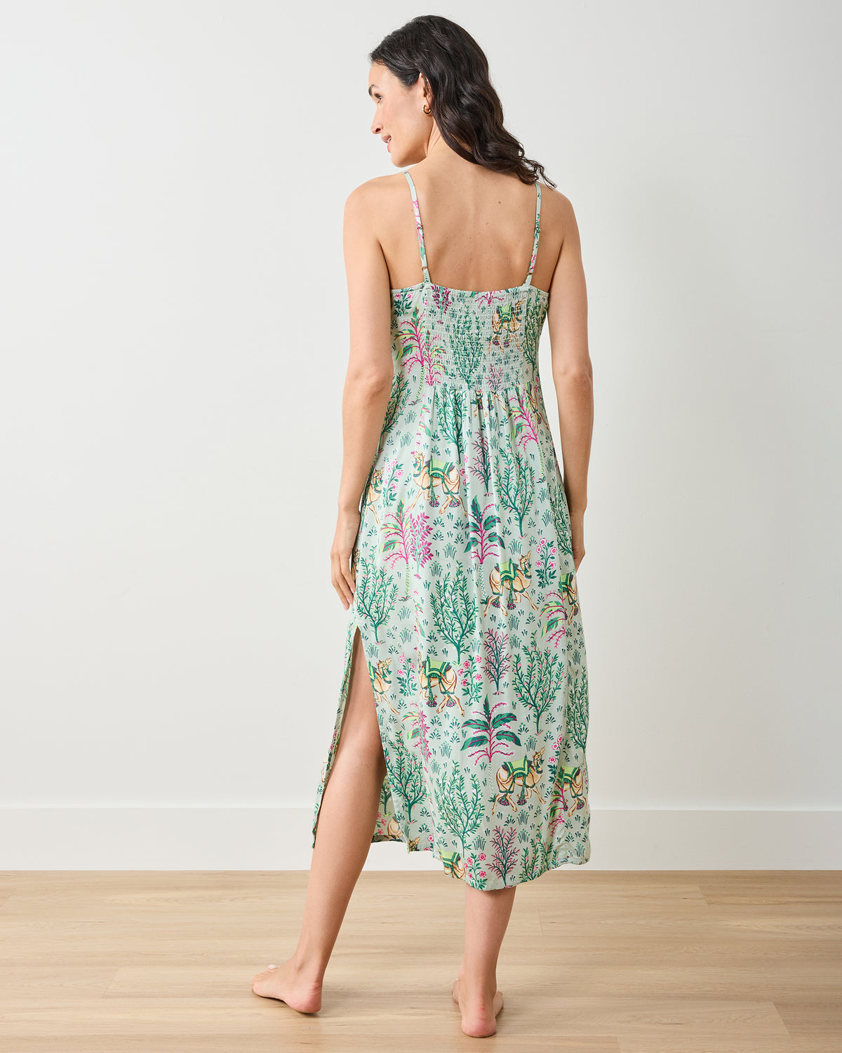Camel's Courtyard - Eco Satin Chic to Sleep Nightie - Avocado - Printfresh