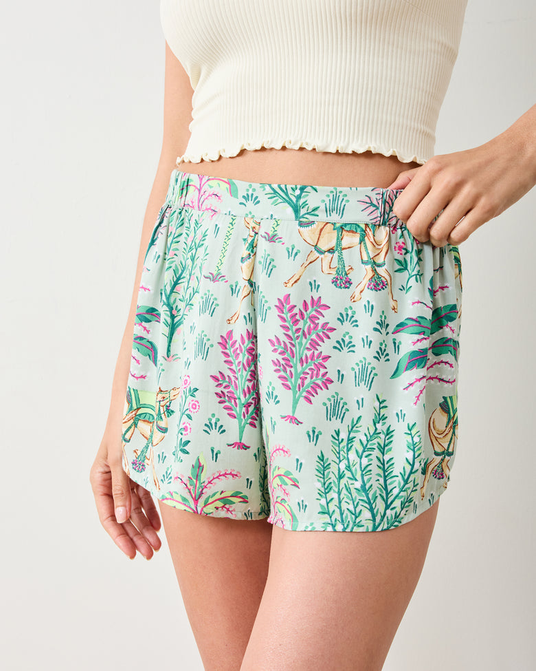 Camel's Courtyard - Eco Satin Sweet Dreams Shorts - Avocado - Printfresh