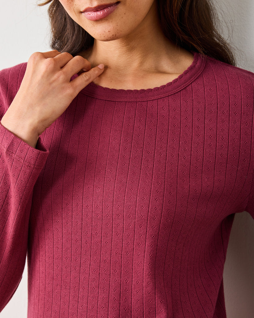 Wine - Pointelle Long Sleeve - Shirt - Printfresh