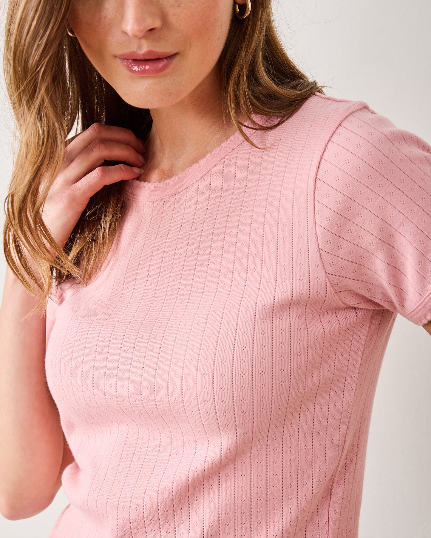 Pointelle Short Sleeve Tee - Pink Gemstone - Printfresh